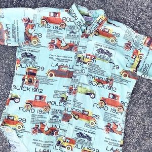 Vtg Varsity Shop Cars All-Over Print Button Down